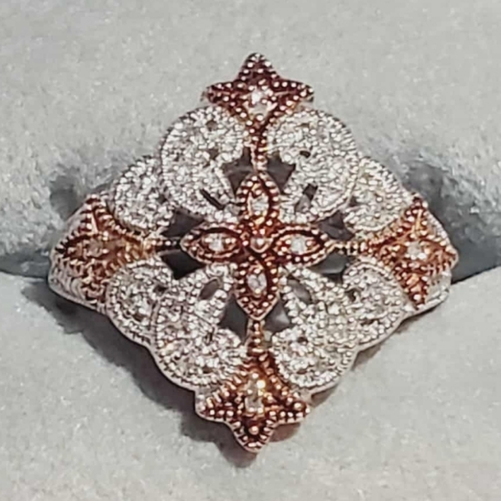 Genuine Diamond Rose Gold & 925 Sterling Silver Ring